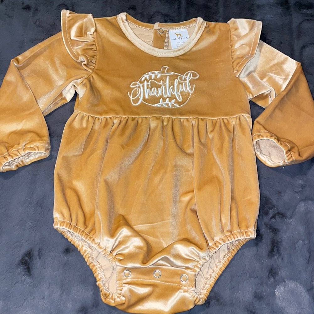 18/24 m Velvet Fawn Velvety Thanksgiving Thankful Super Soft Bubble Romper